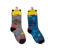 Foozys Unisex Crew Socks | Canine Rescus Dog Novelty Sock (2 Pair), Who Rescued Who, Unisex