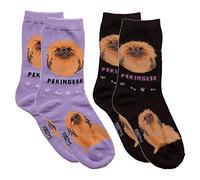 Foozys Unisex Crew Socks | Canine Small Dog Breed Novelty Socks (2 Pair) (Pekingese)
