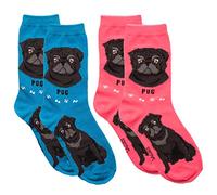 Foozys Unisex Crew Socks | Canine Small Dog Breed Novelty Socks (2 Pair) (Pug-Black)