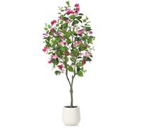 Fopamtri Artificial Bougainvillea Tree 150 cm, Artificial Plants Indoor with White Planter, Tall Faux Blossom Tree for Home Office Garden Decoration (1 Pack)
