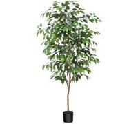 Fopamtri Artificial Ficus Plant 150 cm Large Fake Plants Indoor with Natural Wood Trunk, Fake Potted Ficus Tree for Home Bedroom Office Balcony Garden Decorations (1 Pack)