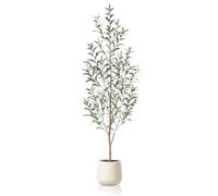 Fopamtri Artificial Olive Tree 150 cm Artificial Plants Indoor, Faux Olive Tree with Natural Wood Trunk and Lifelike Olive Leaves in White Planter for Home Bedroom Corner Garden (1 Pack)