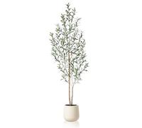 Fopamtri Artificial Olive Tree 180 cm Artificial Plants Indoor, Faux Olive Tree with Natural Wood Trunk and Lifelike Olive Leaves in White Planter for Home Bedroom Corner Garden (1 Pack)