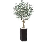 Fopamtri Artificial Olive Tree 180 cm Fake Plants with Lifelike Olive, Faux Silk Olive Plant with Brown Tall Planter UV Resistant Indoor Outdoor Home Balcony Garden Decor (1 Pack)