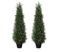 Fopamtri Artificial Plants Outdoor 120 cm Cypress Tree Fake Plants Plastic in Pot, UV Rated Cedar Tree for Indoor Outdoor Home Garden Porch Decor(2 Pack)