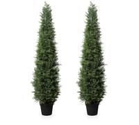 Fopamtri Artificial Plants Outdoor 150 cm Cypress Tree Fake Plants Plastic in Pot, UV Rated Cedar Tree for Indoor Outdoor Home Garden Porch Decor(2 Pack)