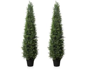 Fopamtri Artificial Plants Outdoor 150 cm Cypress Tree Fake Plants Plastic in Pot, UV Rated Cedar Tree for Indoor Outdoor Home Garden Porch Decor(2 Pack)