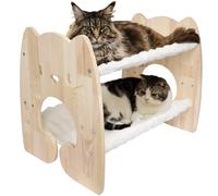 Fopeat Heavy-Duty Large Cat Bunk Bed, Solid Rubberwood Elevated Pet Bed with Soft Breathable Hammock, for Multi-Cat Households - Fits Cats Small Dogs Rabbits