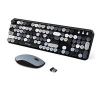 FOPETT 2.4GHz Wireless Keyboard and Mouse Set with Switch Button - Full-Size Keyboard - Compatible for Windows/Laptop/PC/Notebook/Smart TV and More - Grey Colorful