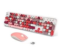 FOPETT 2.4GHz Wireless Keyboard and Mouse Set with Switch Button - Full-Size Keyboard - Compatible for Windows/Laptop/PC/Notebook/Smart TV and More - White Colorful