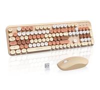 FOPETT 2.4GHz Wireless Keyboard and Mouse Set with Switch Button - Full-Size Keyboard - Compatible for Windows/Laptop/PC/Notebook/Smart TV and More - Milk Tea Colorful