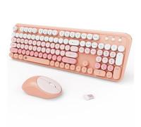 FOPETT 2.4GHz Wireless Keyboard and Mouse Set with Switch Button - Full-Size Keyboard - Compatible for Windows/Laptop/PC/Notebook/Smart TV and More - Pink