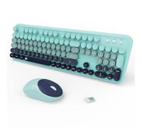 FOPETT 2.4GHz Wireless Keyboard and Mouse Set with Switch Button - Full-Size Keyboard - Compatible for Windows/Laptop/PC/Notebook/Smart TV and More - Blue