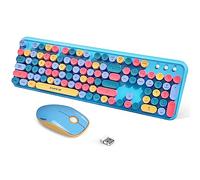 FOPETT 2.4GHz Wireless Keyboard and Mouse Set with Switch Button - Full-Size Keyboard - Compatible for Windows/Laptop/PC/Notebook/Smart TV and More - Blue Colorful, V2030