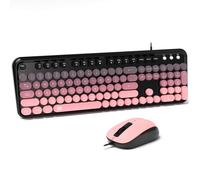 FOPETT 8870P Wired Keyboard and Mouse Combo - Full-Sized Computer Keyboards with 104 Round Keys Retro Typewriter Mouse and Keyboard for PC Windows Desktop Laptop - Pink Colorful