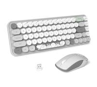 FOPETT Cute Rabbit 2.4GHz Keyboard and Mouse Set Wireless for Girls and Kids Colorful 68 Keys Compatible with Notebook PC - Grey Colorful