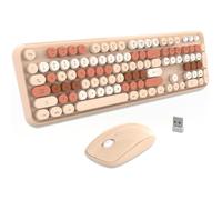 FOPETT Keyboard and Mouse Sets Wireless,Reliable 2.4 GHz Connectivity for PC,Laptop,Smart TV and More (Milk Tea Color)