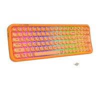FOPETT Wireless Computer Keyboard with RGB Backlit, Tri-Mode Bluetooth 5.0/USB-C/2.4GHz Gaming Keyboard, Full Size Layout, Ergonomic Curved Design for Windows Mac PC Gamers & Office-Orange