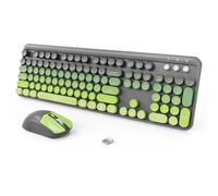 FOPETT Wireless Keyboard and Mouse Combo, 104 Keys Full-Sized 2.4 GHz Dropout-Free Connection, Round Keycap Colorful Keyboards for PC, Mac, Windows, Laptop, Desktop (Grey Green)
