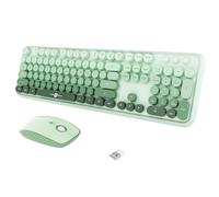 FOPETT Wireless Keyboard and Mouse Combo, 104 Keys Full-Sized 2.4 GHz Round Keycap Colorful Keyboards, USB Receiver Plug and Play, for Windows, Mac, PC, Laptop, Desktop