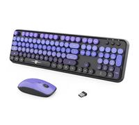 FOPETT Wireless Keyboard and Mouse Combo, 104 Keys Full-Sized 2.4 GHz Round Keycap Colorful Keyboards, USB Receiver Plug and Play, for Windows, Mac, PC, Laptop, Desktop (GradientPurple)