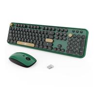 FOPETT Wireless Keyboard and Mouse Combo, 104 Keys Full-Sized 2.4 GHz Round Keycap Colorful Keyboards, USB Receiver Plug and Play, for Windows, Mac, PC, Laptop, Desktop, Blackgreen