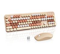 FOPETT Wireless Keyboard and Mouse Combo, 105 Keys Full-Sized 2.4 GHz Round Keycap Colorful Keyboards, USB Receiver Plug and Play, for Windows, Mac, PC, Laptop, Desktop (Milkteacolorful)