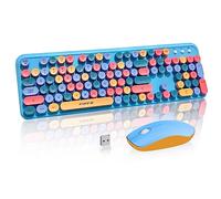 FOPETT Wireless Keyboard and Mouse Combo, 105 Keys Full-Sized 2.4 GHz Round Keycap Colorful Keyboards, USB Receiver Plug and Play, for Windows, Mac, PC, Laptop, Desktop (Blue Colorful)