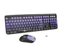 FOPETT Wireless Keyboard and Mouse Combo - 2.4G Full-Sized Cute Colorful Mouse and Keyboard with 104 Round Keys Retro Typewriter Keyboard for Laptop/Windows/PC - Purple Gradient