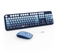 FOPETT Wireless Keyboard and Mouse Combo - 2.4G Full-Sized Cute Colorful Mouse and Keyboard with 104 Round Keys Retro Typewriter Keyboard for Laptop/Windows/PC - Blue Gradient