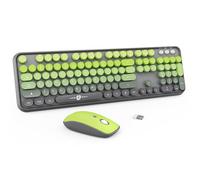 FOPETT Wireless Keyboard and Mouse Combo - 2.4G Full-Sized Cute Colorful Mouse and Keyboard with 104 Round Keys Retro Typewriter Keyboard for Laptop/Windows/PC - Grey Green Gradient