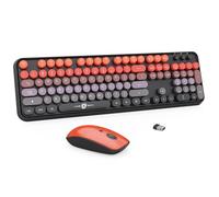 FOPETT Wireless Keyboard and Mouse Combo - 2.4G Full-Sized Cute Colorful Mouse and Keyboard with 104 Round Keys Retro Typewriter Keyboard for Laptop/Windows/PC - Black Orange Gradient