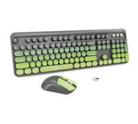 FOPETT Wireless Keyboard and Mouse Combo - 2.4G Full-Sized Cute Colorful Mouse and Keyboard with 104 Round Keys Retro Typewriter Keyboard for Laptop/Windows/PC - Green Gradient