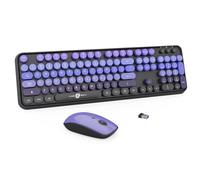FOPETT Wireless Keyboard and Mouse Combo - 2.4G Full-Sized Cute Colorful Mouse and Keyboard with 104 Round Keys Retro Typewriter Keyboard for Laptop/Windows/PC - Black Purple