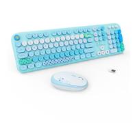 FOPETT Wireless Keyboard and Mouse Combo - 2.4G Full-Sized Cute Colorful Retro Keyboard with Round Keycaps 104 Keys Typewriter Keyboard for Laptop/Windows/PC-Blue Colorful