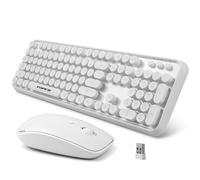 FOPETT Wireless Keyboard and Mouse Combo - 2.4G Full-Sized White Keyboard with Round Keycaps 104 Keys Typewriter Keyboard for Laptop/Windows/PC - White