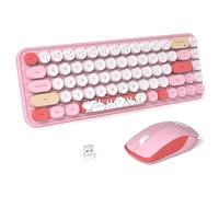 FOPETT Wireless Keyboard and Mouse Cute Mouse and Keyboard 2.4G Wireless Keyboards with Colorful 68 Keys Typewriter Retro Round Keycap for PC, Laptop,Tablet,Computer Windows - Pink Colorful