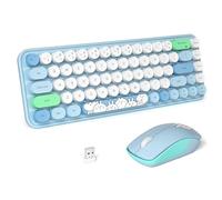 FOPETT Wireless Keyboard and Mouse Cute Mouse and Keyboard 2.4G Wireless Keyboards with Colorful 68 Keys Typewriter Retro Round Keycap for PC, Laptop,Tablet,Computer Windows - Blue Colorful