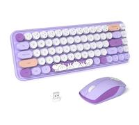 FOPETT Wireless Keyboard and Mouse Cute Mouse and Keyboard 2.4G Wireless Keyboards with Colorful 68 Keys Typewriter Retro Round Keycap for PC, Laptop,Tablet,Computer Windows - Purple Colorful
