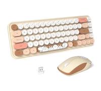 FOPETT Wireless Keyboard and Mouse Cute Mouse and Keyboard 2.4G Wireless Keyboards with Colorful 68 Keys Typewriter Retro Round Keycap for PC, Laptop,Tablet,Computer Windows - Milk Tea Colorful