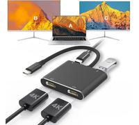 Fophmo USB C to Dual HDMI Adapter, 4K@60Hz with 100W PD, USB-A, Support C to 2 HD Splitter Extended Display for Type C Devices (MST is not Supported on MacOS) (Black, 3 * 0.6 * 4in)