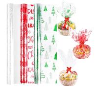 FOPINOA 3 Roll Christmas Cellophane Wrap Set, 32 in x 100 ft Christmas Cellophane Wrap Clear Cellophane Wrap Roll Treat Gift Basket Wrapping Cellophane Paper for Christmas Party Decoration