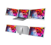 FOPO 16" Triple Monitor Laptop Screen Extender-FHD 1200P 16:10 Laptop Screen Extender, Left Screen 360° Flip Portable Monitor for 12-18.5" Laptops with HDMI/USB-C, Plug & Play - S11