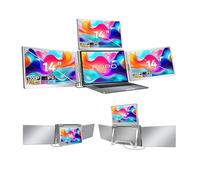 FOPO Laptop Screen Extender 14" FHD 1080p IPS Only 1 Cable for 3 Monitors with 4 Monitors, Triple Extension for 12"-17.3" Laptops Compatible with Windows 10