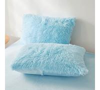 FOPPA Faux Fur Pillow Cases Blue 26"x20", Furry Shaggy Plush Fuzzy Fluffy Decorative Pillow Covers Set of 2, Standard Velvet Cushion Cover with Zipper for Bedroom Interior
