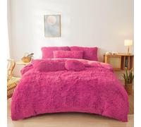 FOPPA Fluffy Faux Fur hot Pink Comforter Cover Set Queen - Ultra Soft Plush Bedding Sets 3 Pieces (1 Fluffy Duvet Cover + 2 Faux Fur Pillow case) Cute Bed Set (Hot Pink, Queen)