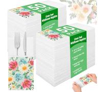FOPPLA 100Pcs Linen Feel Napkins, Cloth-Like Airlaid Serviettes with Built-in Flatware Pocket, Ideal for Wedding, Birthday, Baby Shower, Bridal Party, Easter, and Silverware Bulk(Style 3-100pcs)