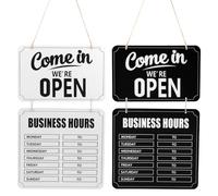 Foppla 2 Pcs Business Hours Sign,Open Closed Sign,Double Sided Work Time Notice,Wooden Welcome Chalk Boards for Florist Cafe Store Restaurant