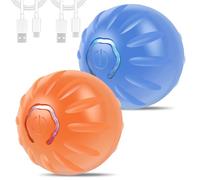Foppla 2 Pcs Vibrating Dog Ball Innovative Dog Ball Toy with LED Light Ring USB Rechargeable Moving Dog Ball Portable Dog Shaking Ball for Outdoor Walking Traveling(Orange + blue)