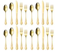 Foppla 20 Pcs Vintage Silverware Set for 4 Stainless Steel Utensil Set Including Fork Spoon and Knife,Stainless Steel Flatware, Dishwasher Safe Dinnerware for Wedding, Party and Christmas(golden)